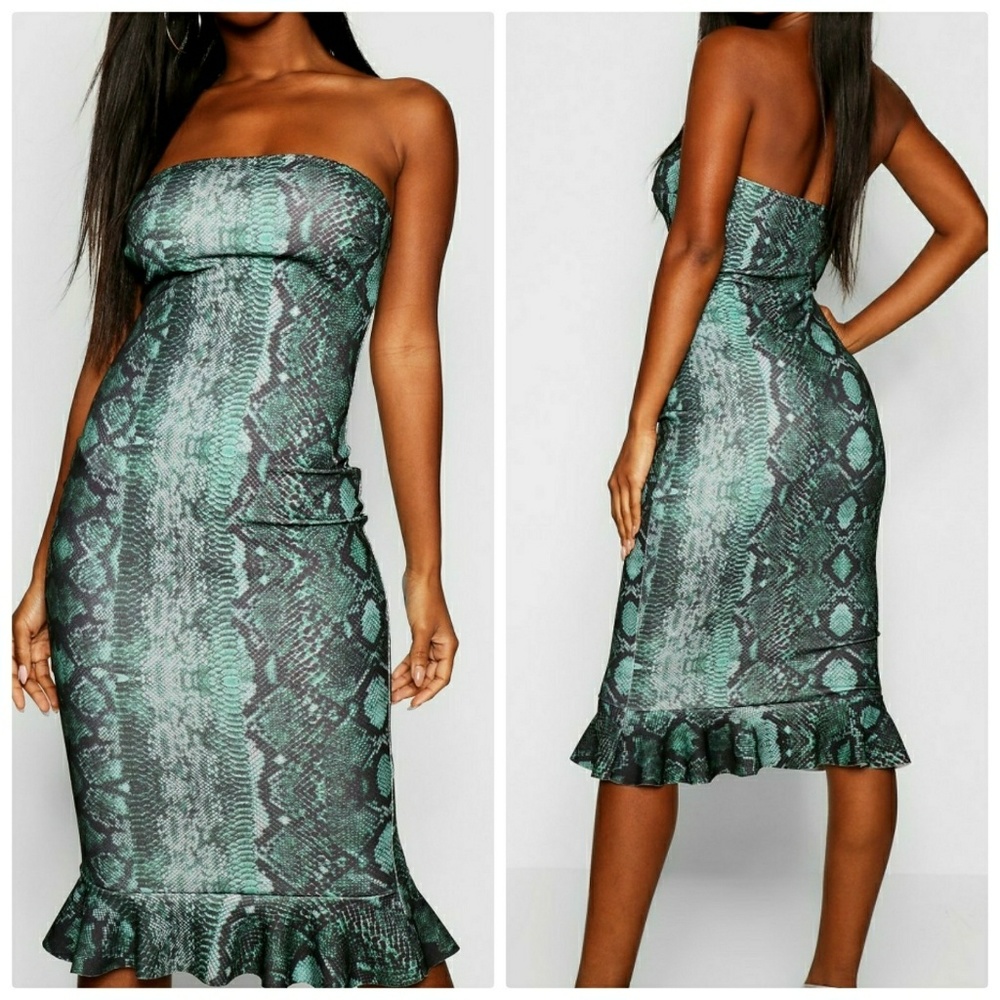 Green Printed Ruffled Dress Size 4